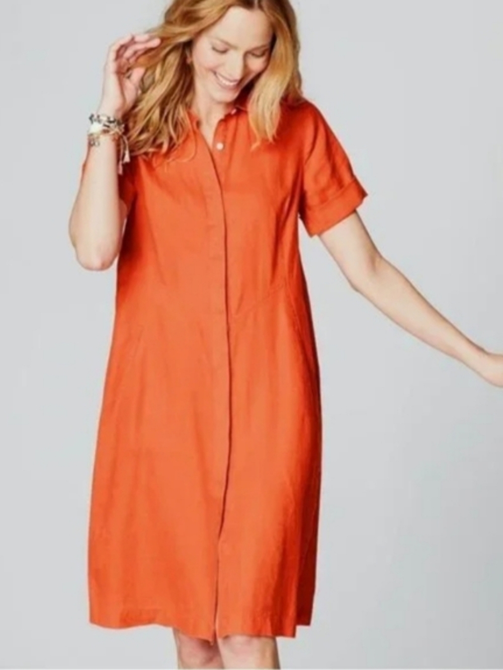 J. Jill Love Linen ✨️ Women's Zinnea Orange Linen Midi Dress Size L - Picture 12 of 12